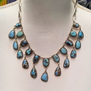SOLD  Golden Hills Turquoise and Sterling Silver Waterfall Necklace